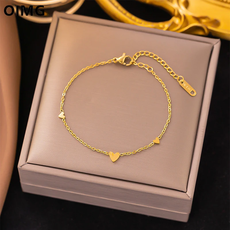 OIMG 316L Stainless Steel Gold Plated Minimalist Heart Chain Anklet 2024 Summer Fashion Jewelry for Women Waterproof Jewelry