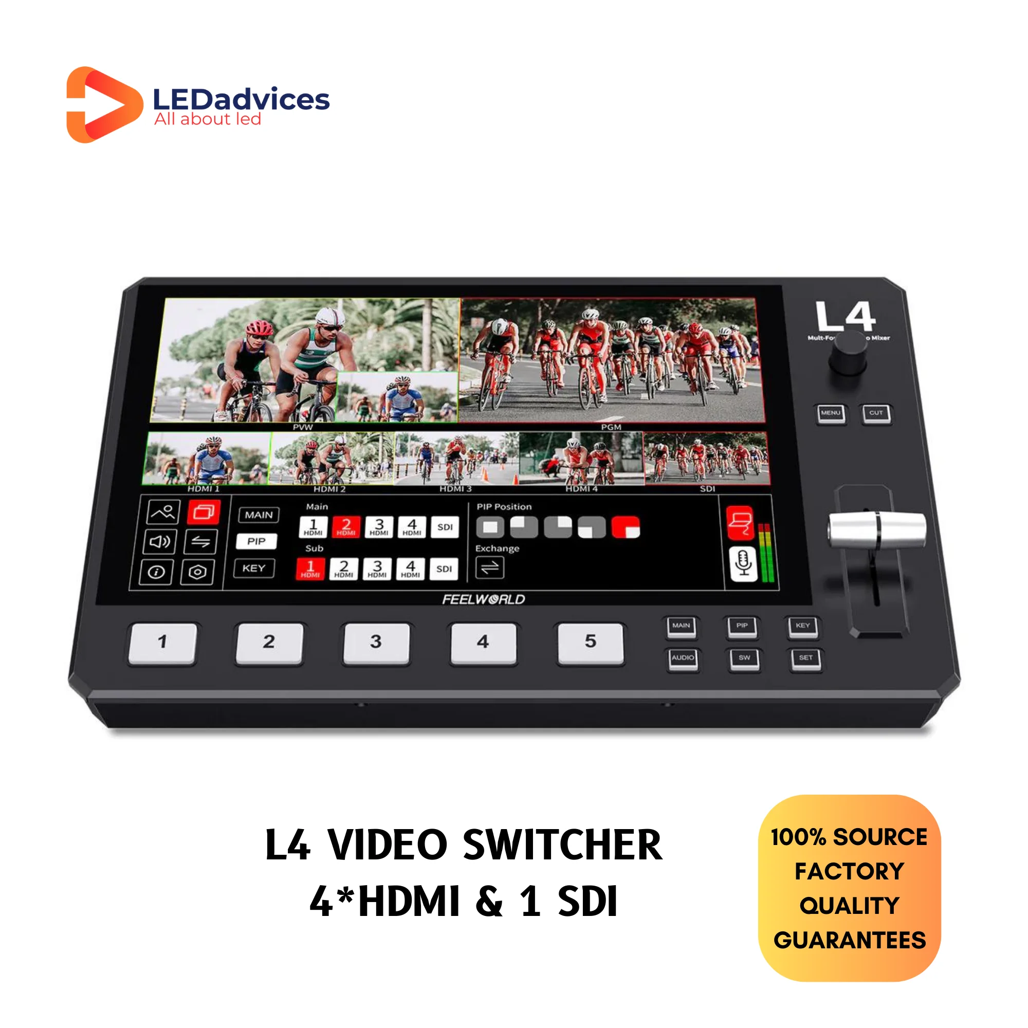 FEELWORLD L4 Multi-camera Video Mixer Switcher 10.1"Touch Screen USB3.0 Fast Streaming 4 HDMI Input 1 SDI Input