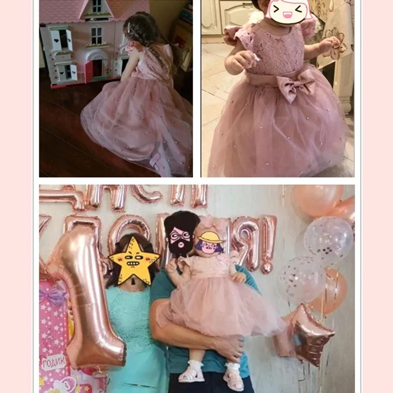 Baby Girls Dress for Wedding Party 1st Birthday Clothes 1-5Y Kids Pink Princess Dresses Cute Infant Vestidos Elegant Girls Gowns