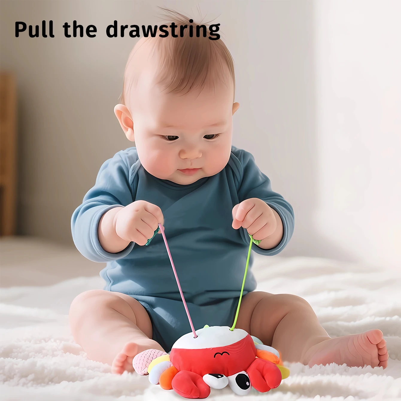 لعبة طفل السلطعون سحب سرير سعيد جرس حلقة جرس لغز عربة قلادة سحب الطفل سعيد #4