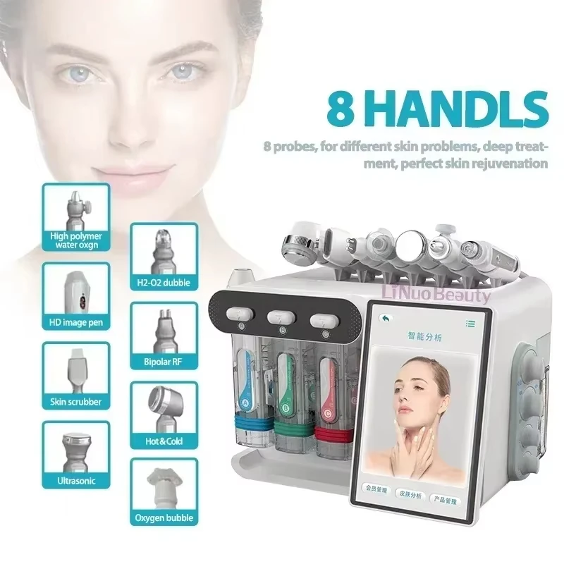 

8 Handles Hydro H2O2 Peeling Vacuum RF Face Lifting Hydro Small Bubble Water Hydro Aqua Skin Spa Deep Cleansing Salon Machine