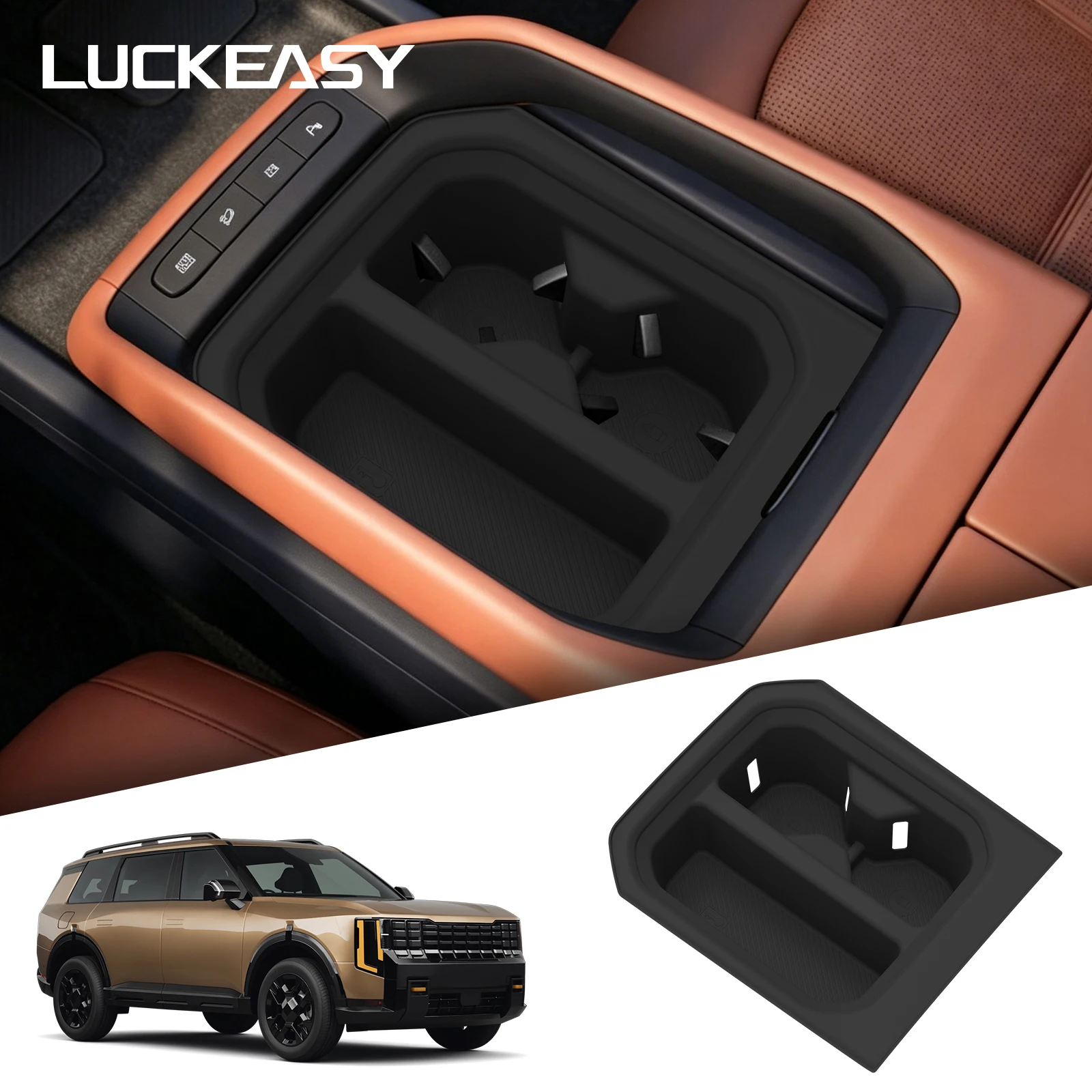 LUCKEASY for Kia Telluride 2027 Base Trim Central Console Water Cup Holder Interior Accessories Drinks Holder Storage Case Tray