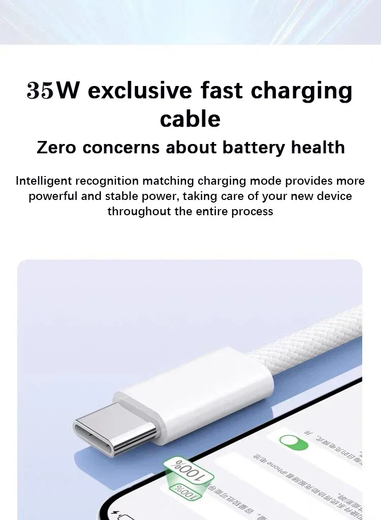 For Apple Original PD 35W Type C Quick Charger For iPhone 17 16 15 14 13 12 11 Pro Max Samsung Xiaomi Fast Charging Charge Cable