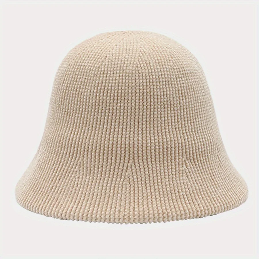 

Knitted Bucket Hat Japanese Style Wide Brim Sun Protection Breathable Slouchy Cap for Women Large Head Face Slimming Autumn