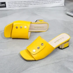 Women's 2024 new shoes fashion high-heeled slippers luxury designer plain colored square-toed sandals women's shoes