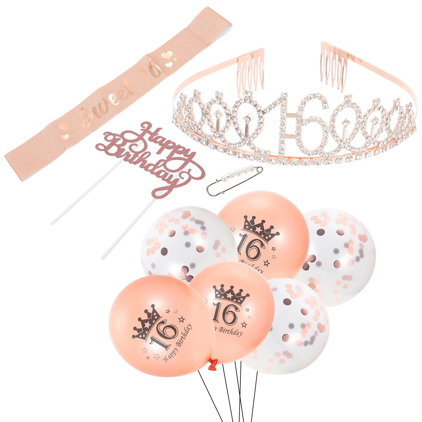 

1 set Birthday Crown Shoulder Strap Set Glitter Party Props Photo Background Chic Crown Birthday Party Supplies Balloon