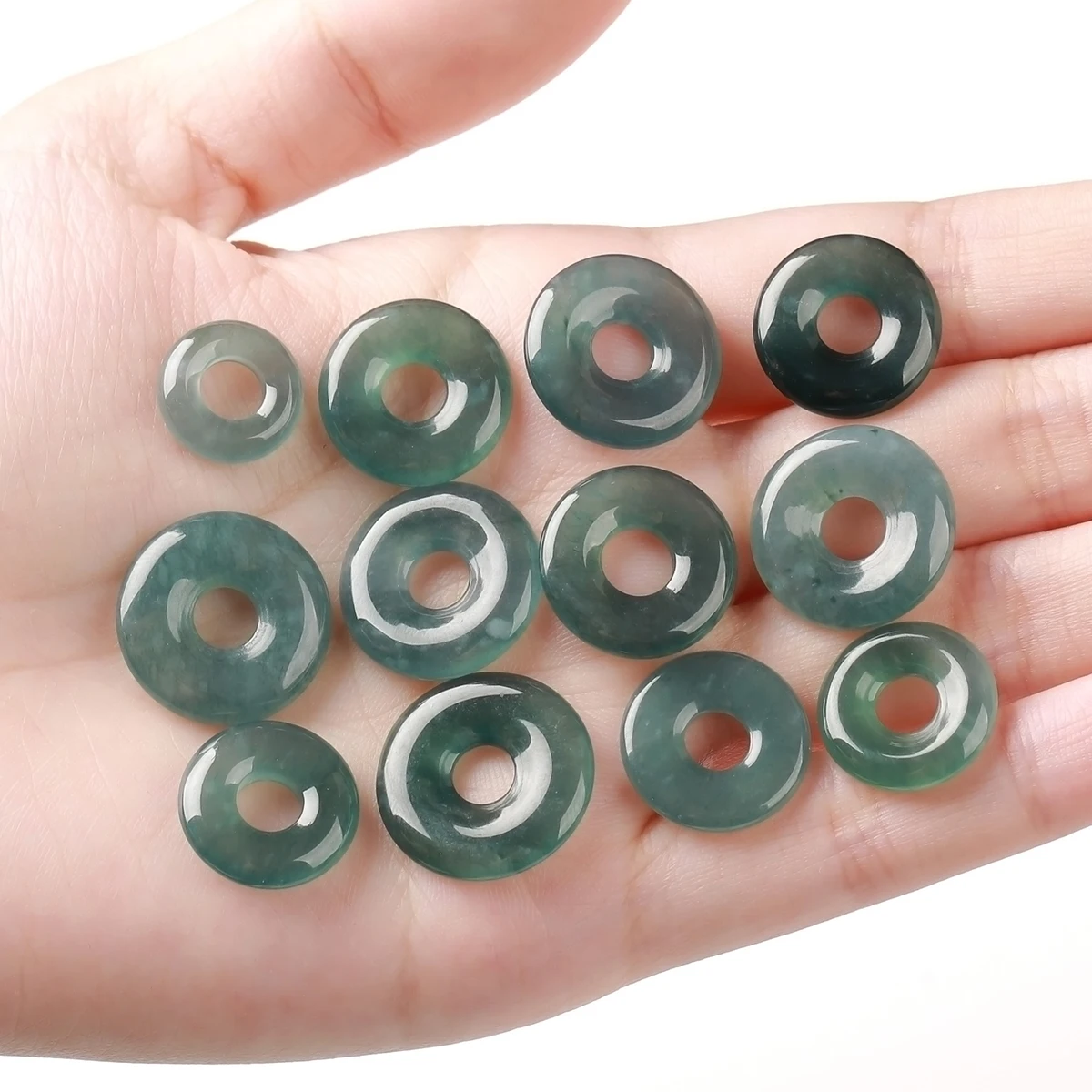 5 Pcs/lot Natural Stone Guatemala Jadeite Peace Buckle Bead for Jewelry Making DIY Necklace Bracelet Charms Accessory 10-20mm