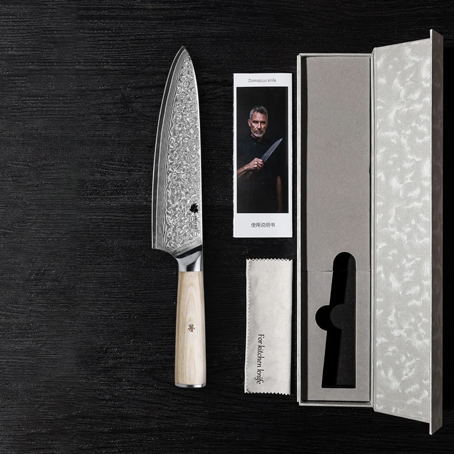 

7.7 Inch Chef Knife 67-layers Damascus VG10 Steel Blade Cleaver Slicing Meat Vegetables Japanese Kitchen Knives Wood Handle