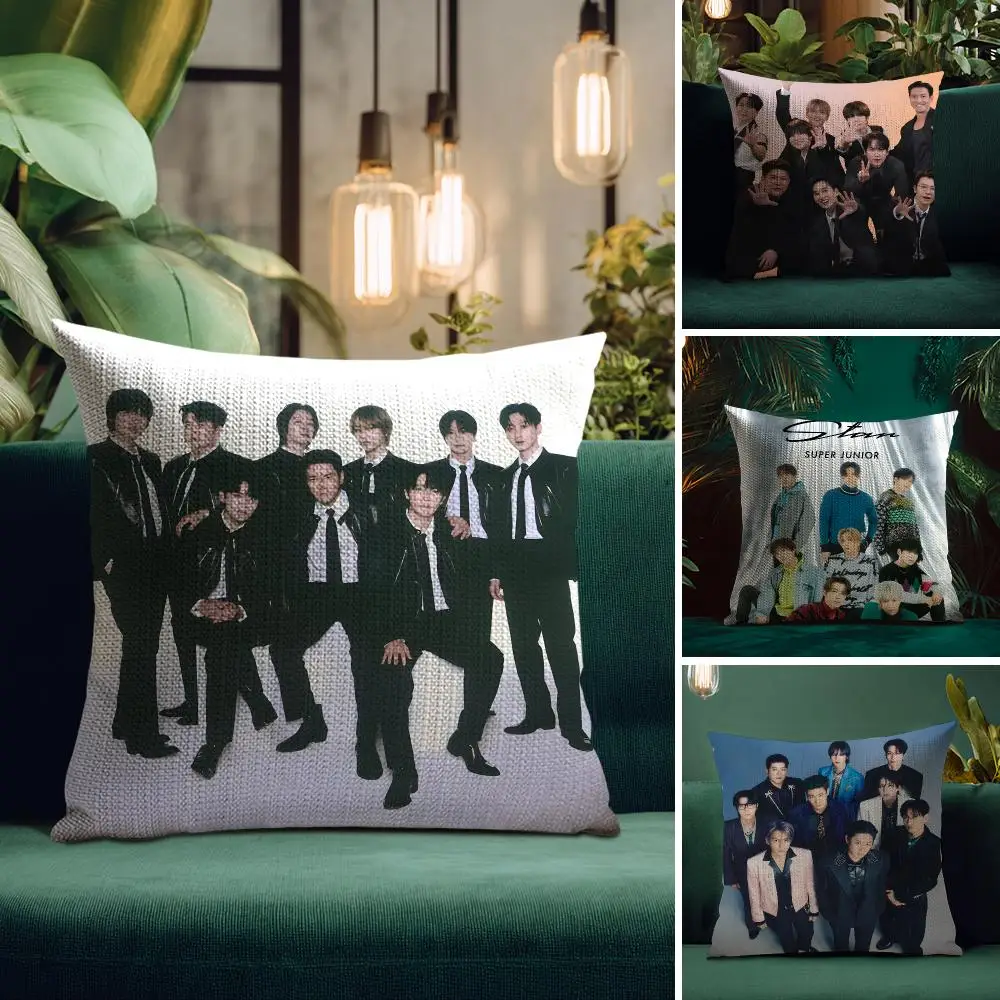 Kpop Band S-Super Junior Cushion Cover Organic Linen Square Pillow Case Durable Non-Allergenic And Kind To Skin