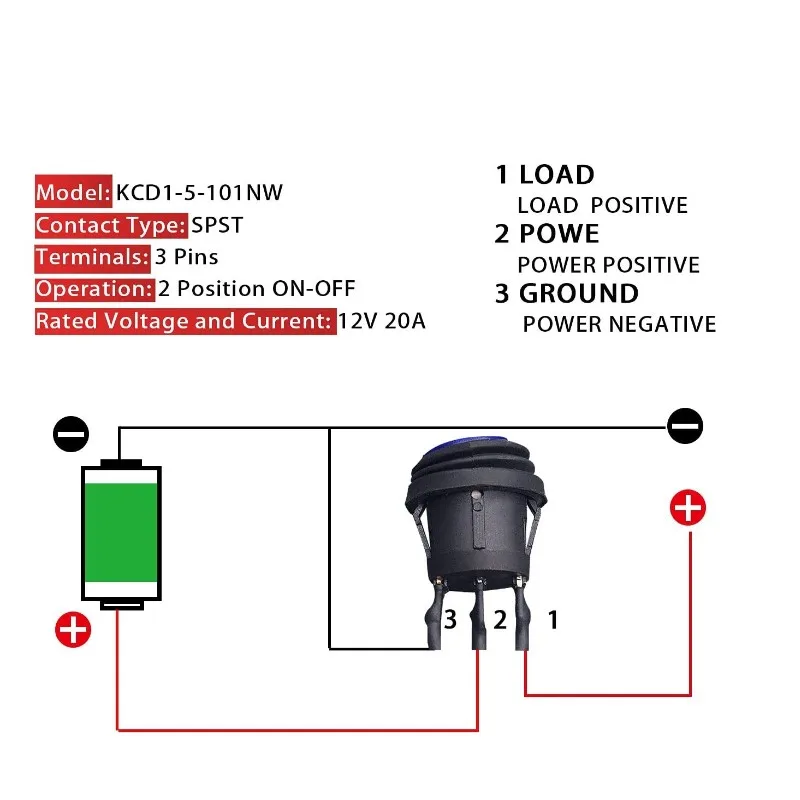 RS601CK Waterproof Push Button Switch 3 pin 250V AC 125VAC  ON OFF LED Light  Round Rocker switch with wires for cars boats