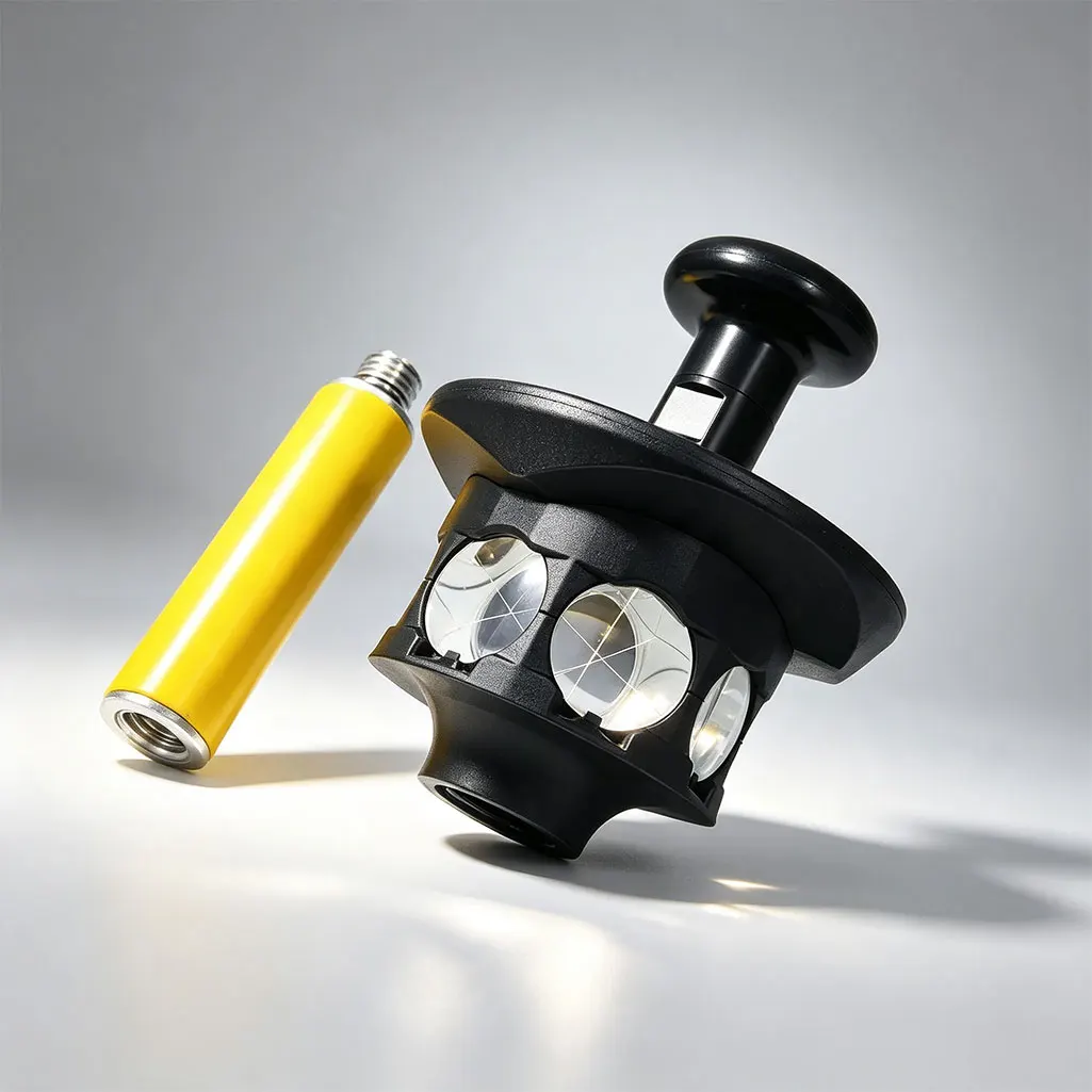 New Silver-Plated 360 Degree Trimble Robot Total Station Surveying Prism 10cm Yellow Prism Pole with 5/8x11 Thread