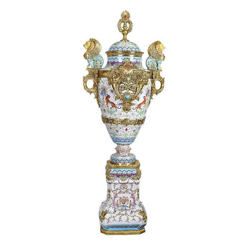 &c Tall Floor-standing Vase Adorned with Luxurious Antique Porcelain and Brass Accessories Decorative Home Decor