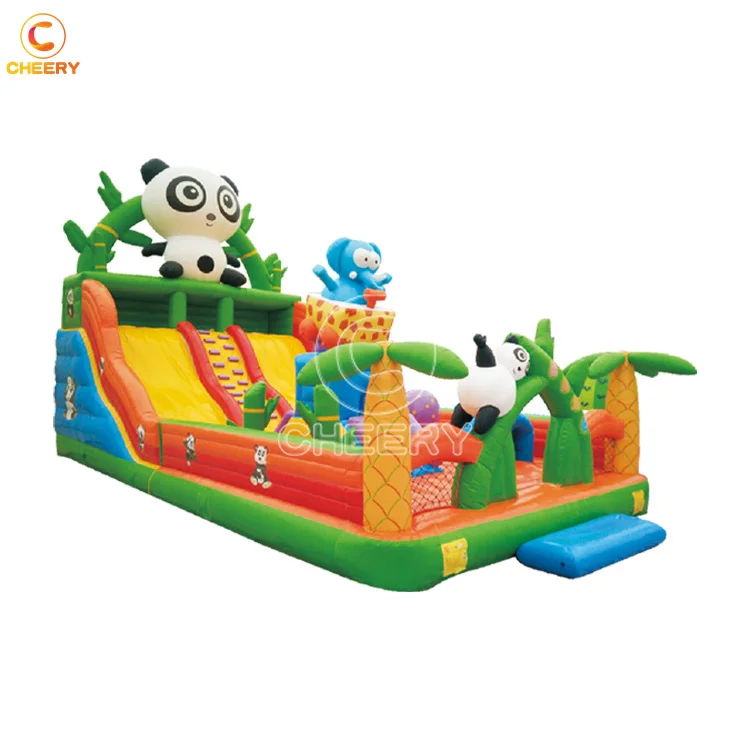 Fun Jumping Game Inflatable Slide Panda Park Inflatable Bouncer Pvc Castle Bounce House With Blower