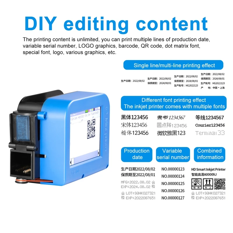 Wifi Portable Mini Handheld Inkjet Printer 12.7mm for QR Barcode Batch Date Number Logo Expiry Date Coding Machine 28 Languages