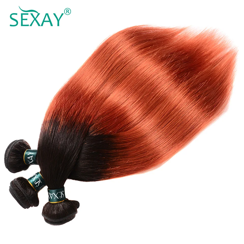 Sexay 1B Orange Human Hair Weave Bundles 3/4 Pcs Lot Ombre Dark Ginger Color Straight Hair Bundles #350 Pre Colored Human Hair