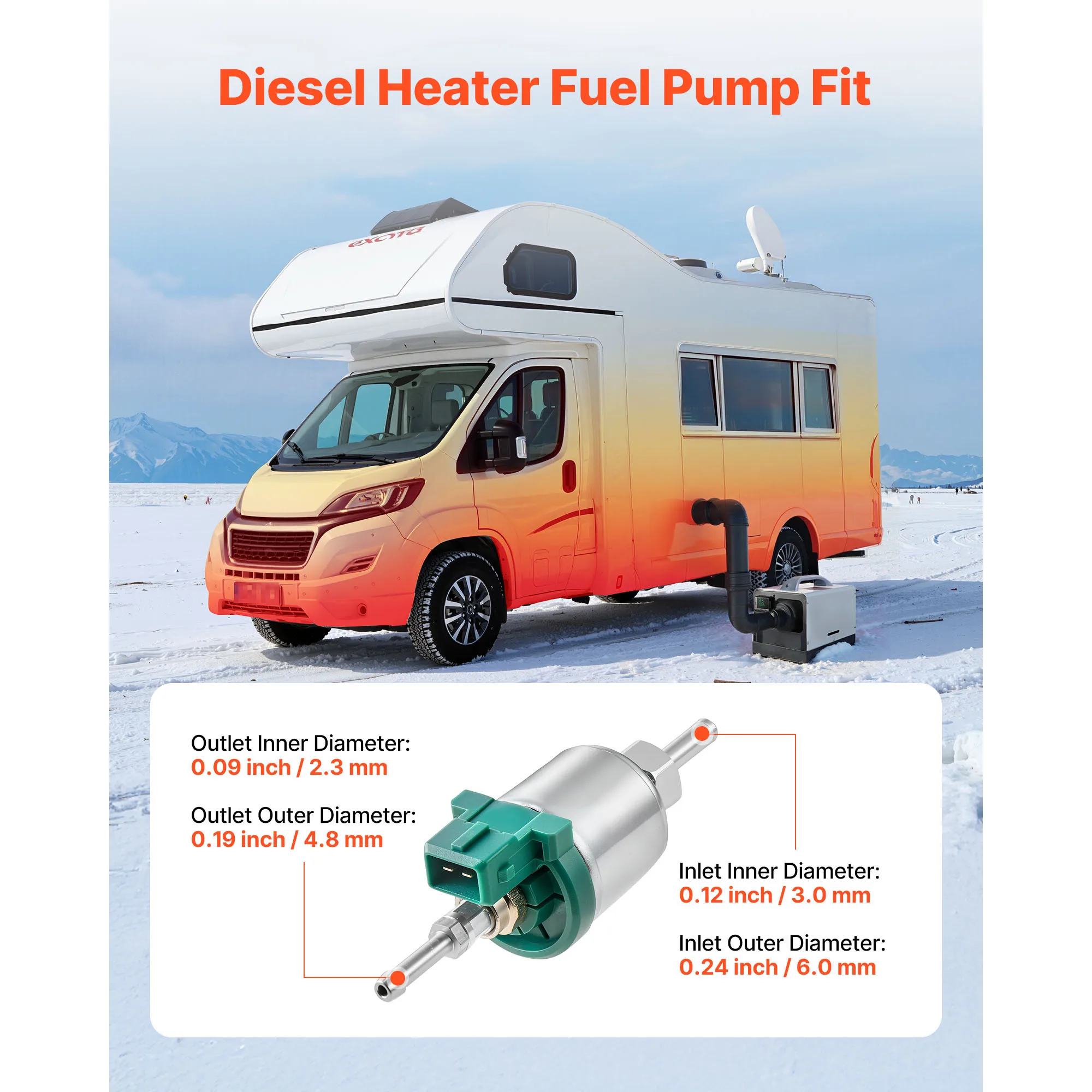 VEVOR Diesel Heater Fuel Pump 22ML/22 to 32ML Aluminum Air Diesels Parking Heaters Pumps Fits for 2KW 5KW 8KW Diesels Heaters
