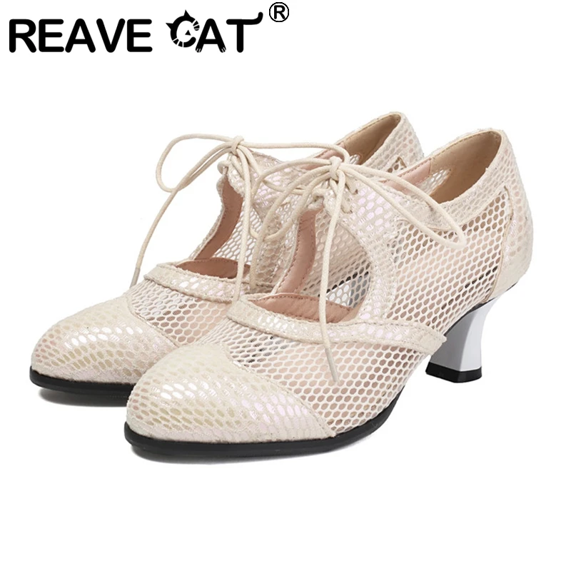 

Туфли-лодочки REAVE CAT: Новинка весенней коллекции, дышащие, с круглым носком, на низком каблуке 4.5 см, с пряжкой, черные/бежевые, большие размеры 46, 48, 50, US17