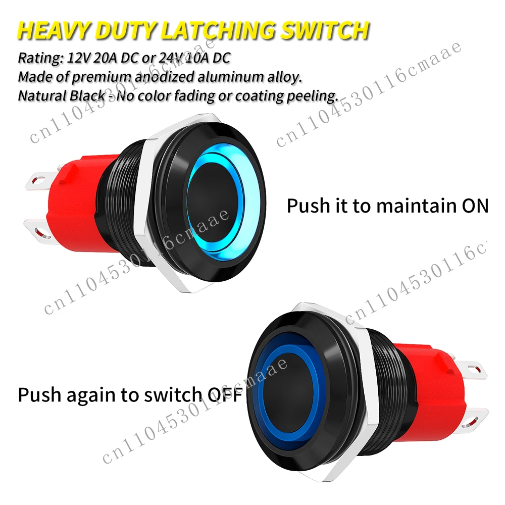 For Heavy Duty 20A Waterproof IP65 Ring Luminous Aluminum Pushbutton Switch 19MM 1NO 4Pins 250V Industrial Control