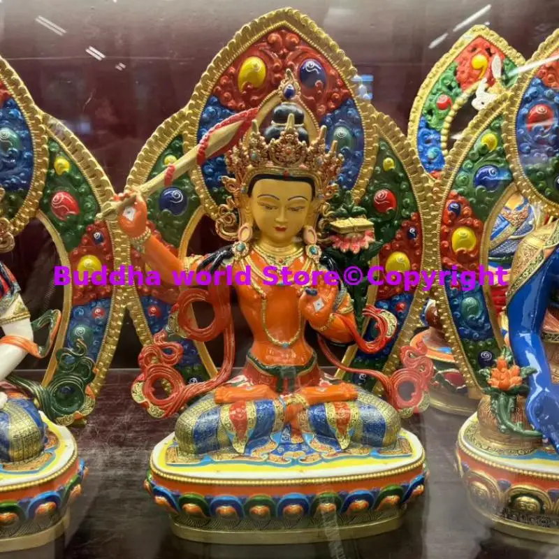 LARGE 2025 GOOD Bodhisattva Manjusri high quality Colored COPPER Buddha statue Wholesale Buddhism HOME Altar worship protection