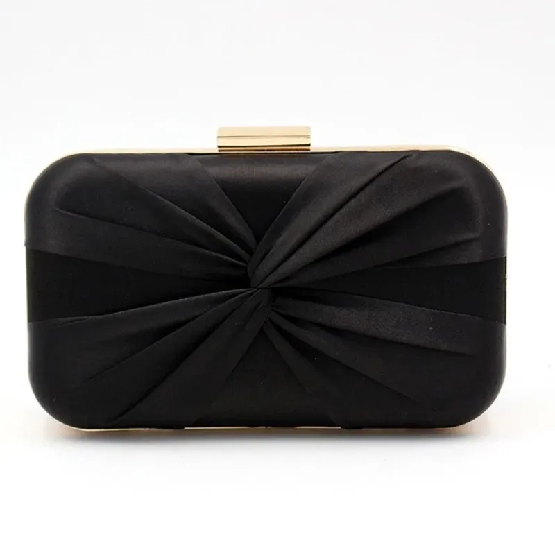 Classic Wedding Evening Bags Women Elegant Formal Party Glossy Silver Satin Clutch Knot Handbags Ladies Crossbody Chain Purse