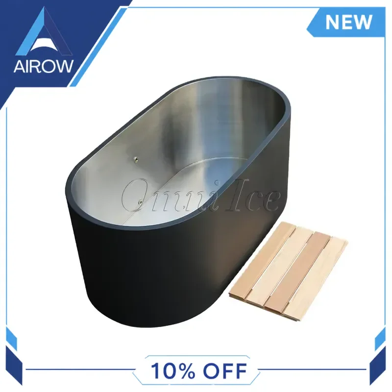 for Single Person 304 Stainless Steel Ice Bath Tub 1HP Cold Plunge Pool 220V Pump Motor Wooden Accessories Full Body Soaking