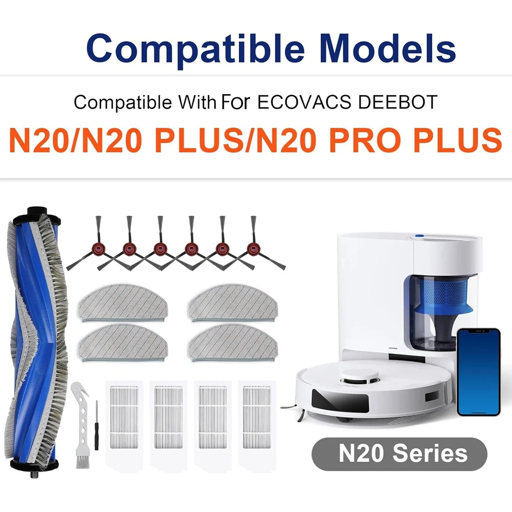 لماذا-ملحقات لـ ECOVACS DEEBOT N20 Plus/ N20 PRO Plus أجزاء المكنسة الكهربائية فرشاة جانبية رئيسية، فلتر، وسادة ممسحة