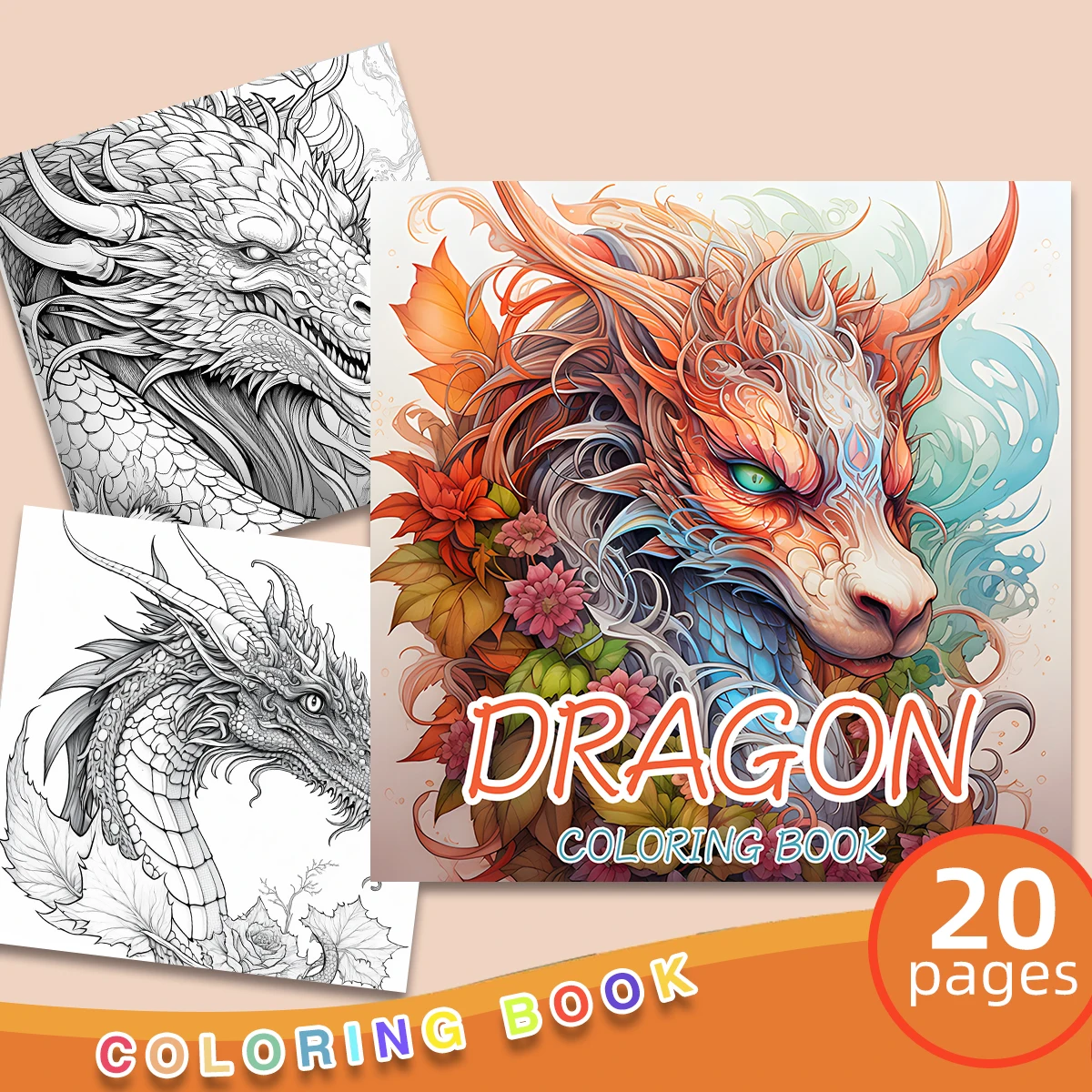 

1PC Dragon Coloring Book Drawings for Kids Teens Adults Creative Inspirational Stress Relief Relaxation 20 Pages