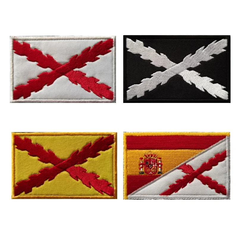 Burgundy Spanish Empire Cross International Flag Patch 3D Embroidery Hook&Loop Army Hat Badge Backpack Stickers Cloth Armband