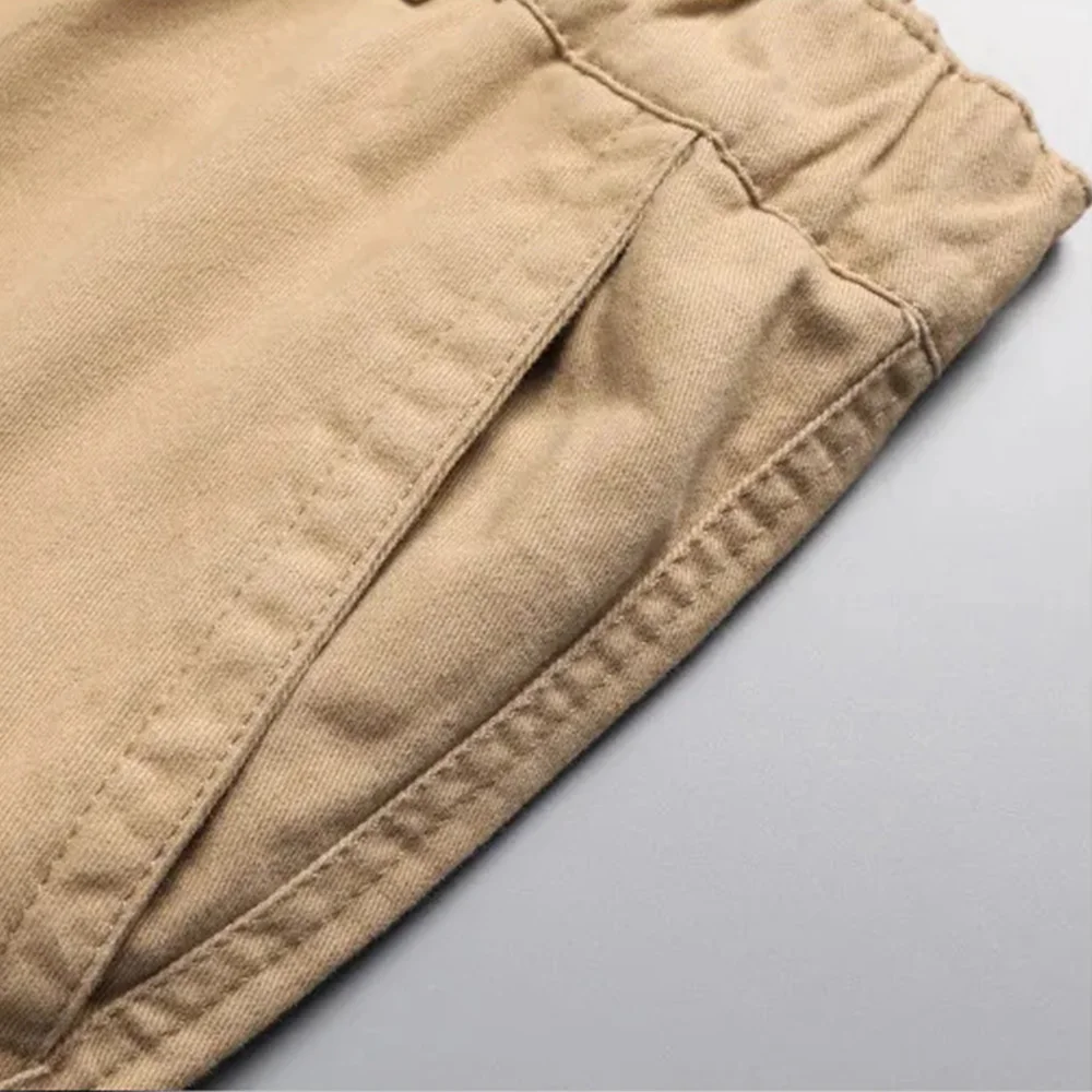 New Autumn Cotton Cargo Pants Men Solid Color Large Pocket Loose Overalls Elastic Waist Casual Trousers Military Tacticl Pants