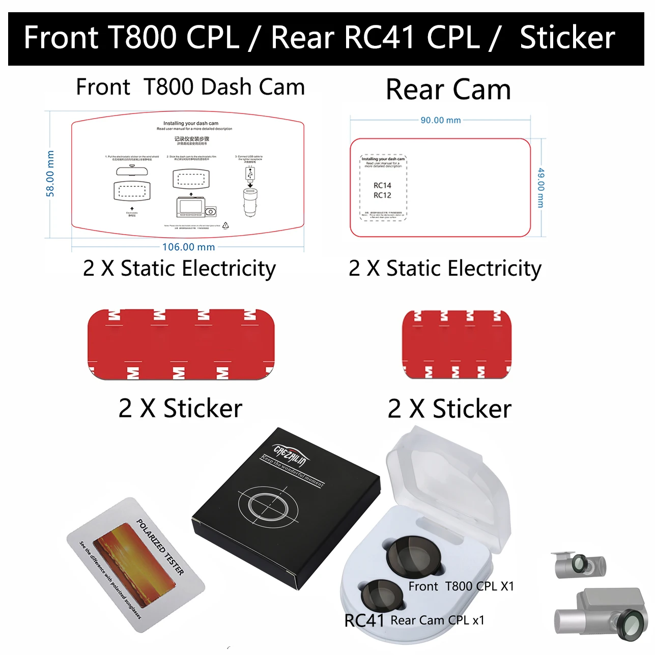 for 70mai Dash Cam 4K T800 CPL filter Reduce Glare Reflect for 70mai Rear Cam RC24 CPL Filter for 70mai Rear Cam RC41 CPL Filter