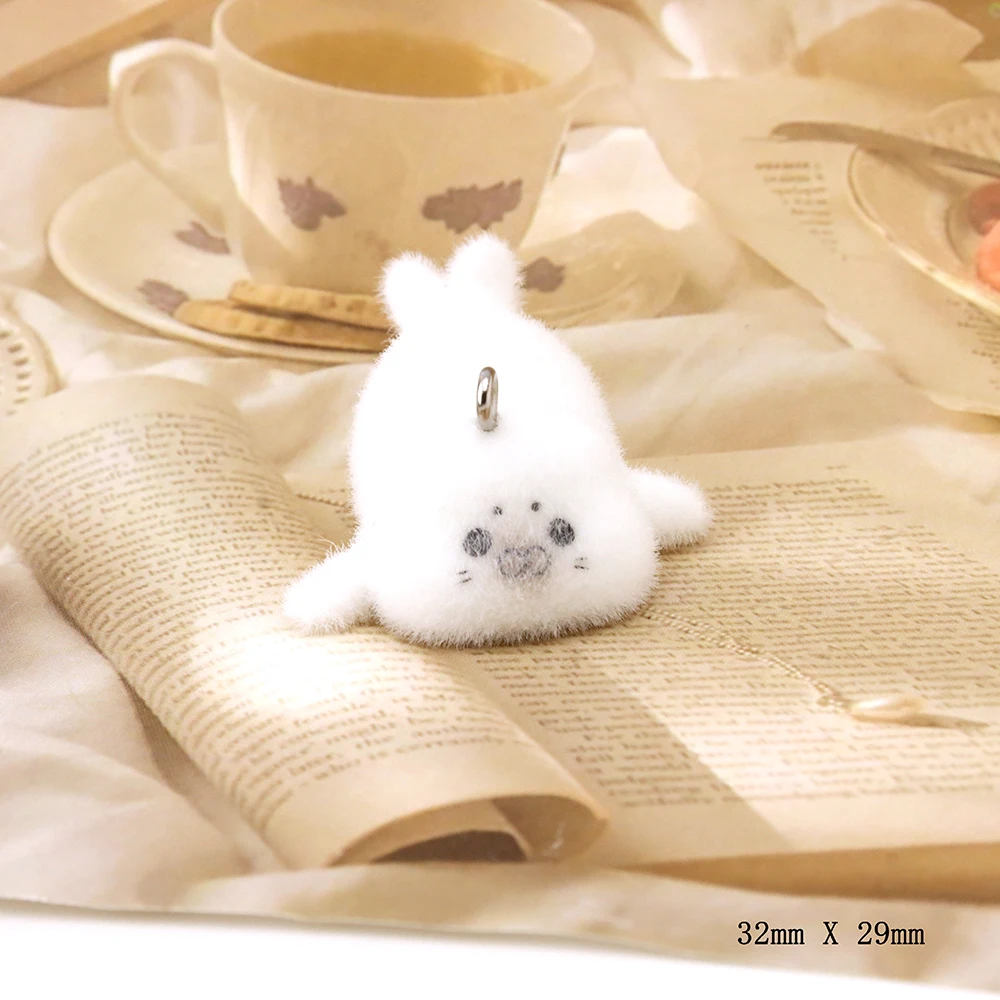 20Pcs 3D Flocking Cartoon Seal Animal Charms for Necklace Earrings Keychain Widgets Making DIY Jewelry Accessories Wholesale