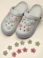 10 Pieces of Fashionable DIY Shoe Accessories, White Flowers and Pink Floral Decorations, Suitable for Beach Shoes, Sandals, Hollow Clogs, Removable Shoe Buckles, Holiday Gifts