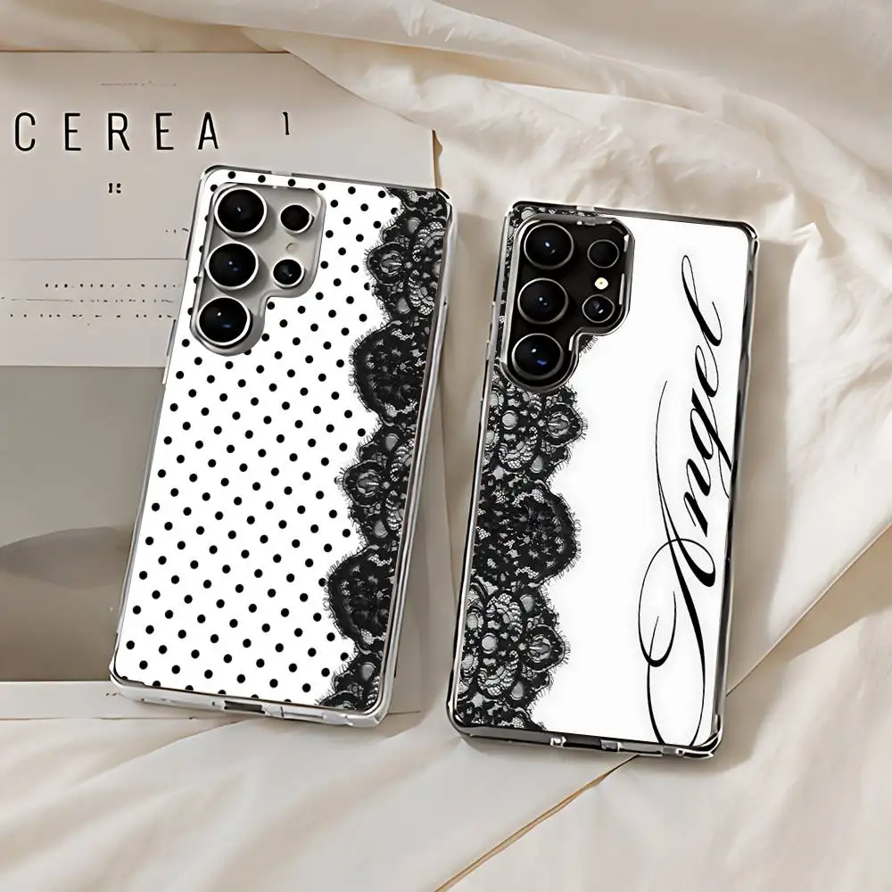 Black And White Lace Silicon Phone Case For Samsung Galaxy S21 S22 S23 S24ULTRA S25ULTRA FE Ultra Plus5G A52S S26 Soft TPU Cover