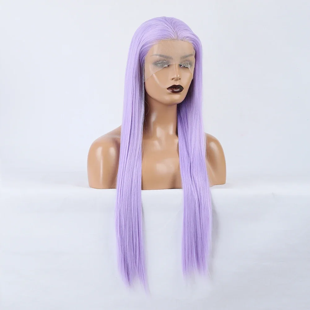 RDY Light Purple Silky Straight Synthetic Lace Front Wig Glueless Lavender Hair Frontal Wigs for Women Daily Party