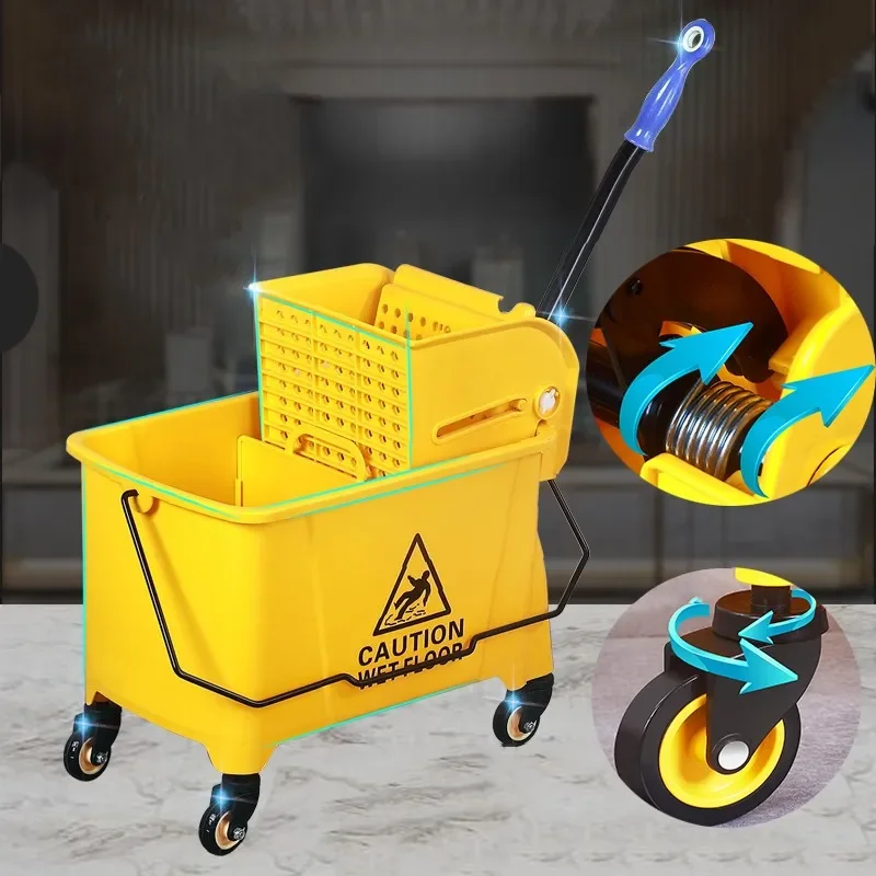 

1PCS 32-liter mopping bucket Commercial Mop Bucket Side Press Cleaning Wringer Cleaning Portable Trolley On Wheels