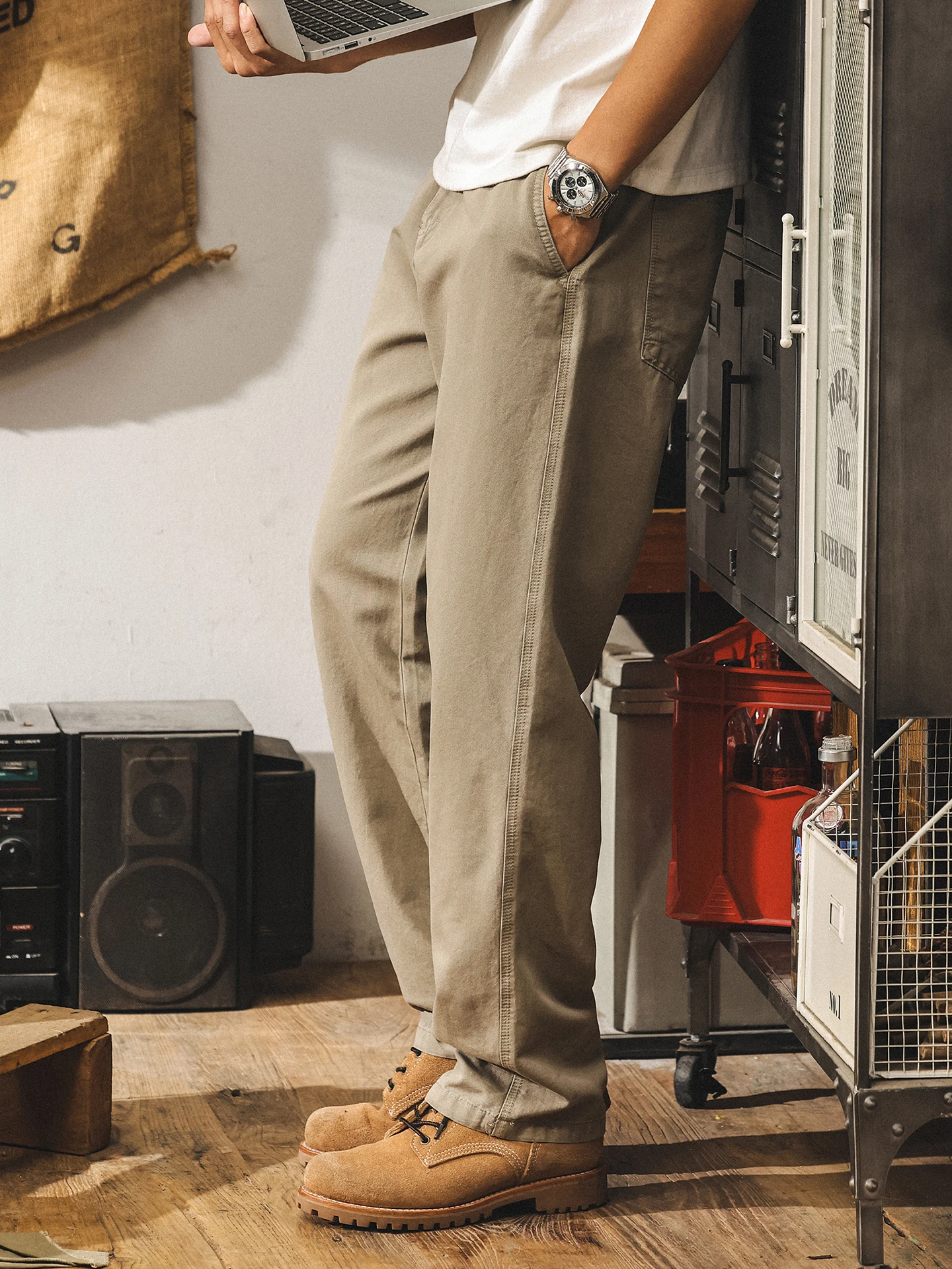 

Linen Lyocell Khaki Workwear Pants Men Summer New American Retro Loose Straight Casual Trousers Breathable Thin Pure Color