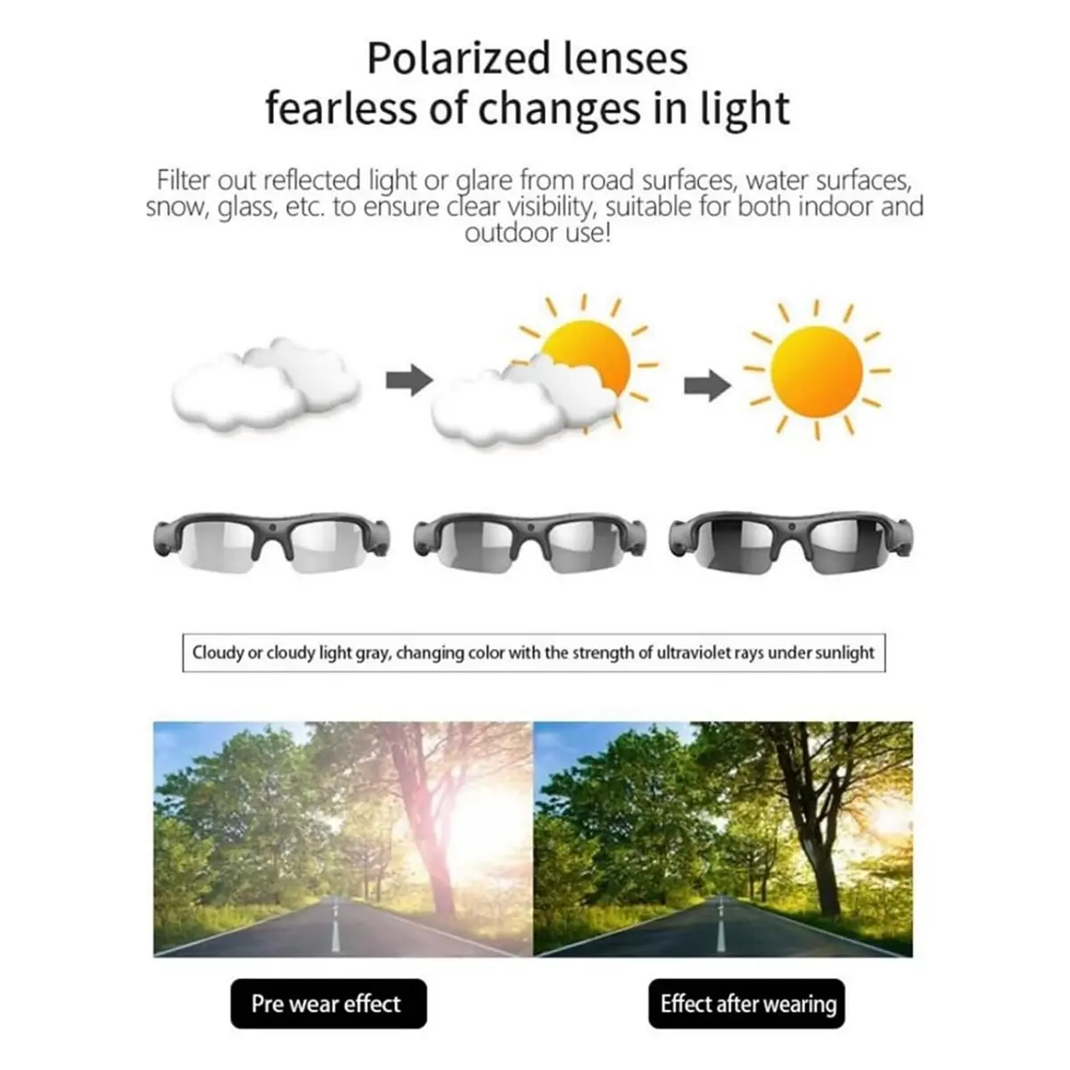 DT75BG Camera Glasses Smart HD 1080P WiFi Sports Glasses with Camera Videofor Men/Woman