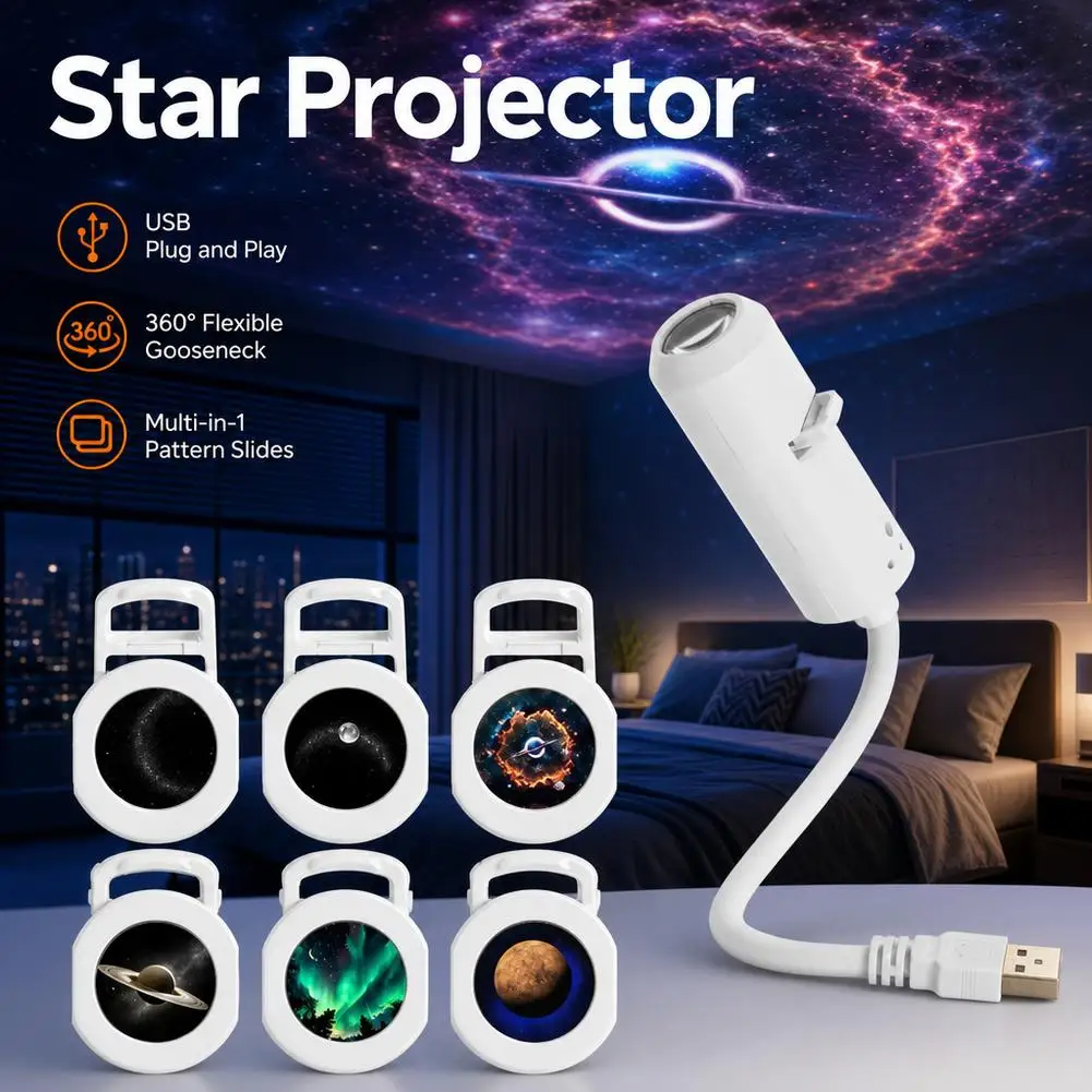 Multi-in-1 New USB Galaxy Star Projector Night Light Starry Sky Nebula Aurora Projector Light 360° Rotatable Home Mood Lighting