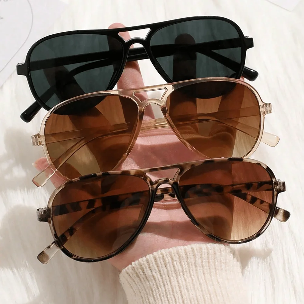 2/3pcs Vintage Aviator Frame Fashion Sunglasses Combination Women Men Trendy Sun Glasses Travel Double Bridge Shades Eyewear UV