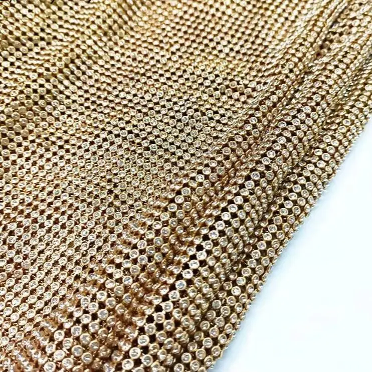 Bling Aluminum Crystal Fabric Gold Flexible Base Glass Rhinestone Mesh for Women Dresses Bags DIY