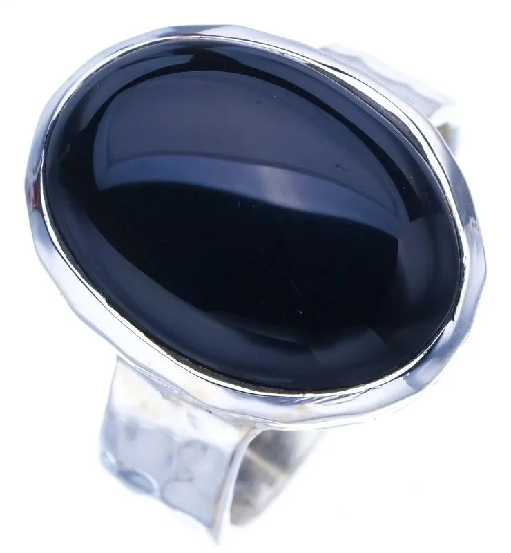 

StarGems Natural Black Onyx Handmade 925 Sterling Silver Ring 7.75 F0534