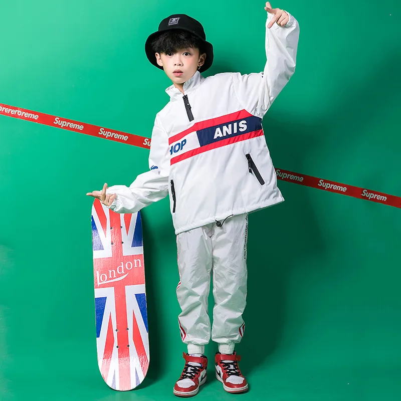 

Boy Windbreaker Girl Hip Hop Sport Jogger Pants Sets Sweatshirt Kids Jazz Dance Clothing Child Street Jacket Costumes Outfits