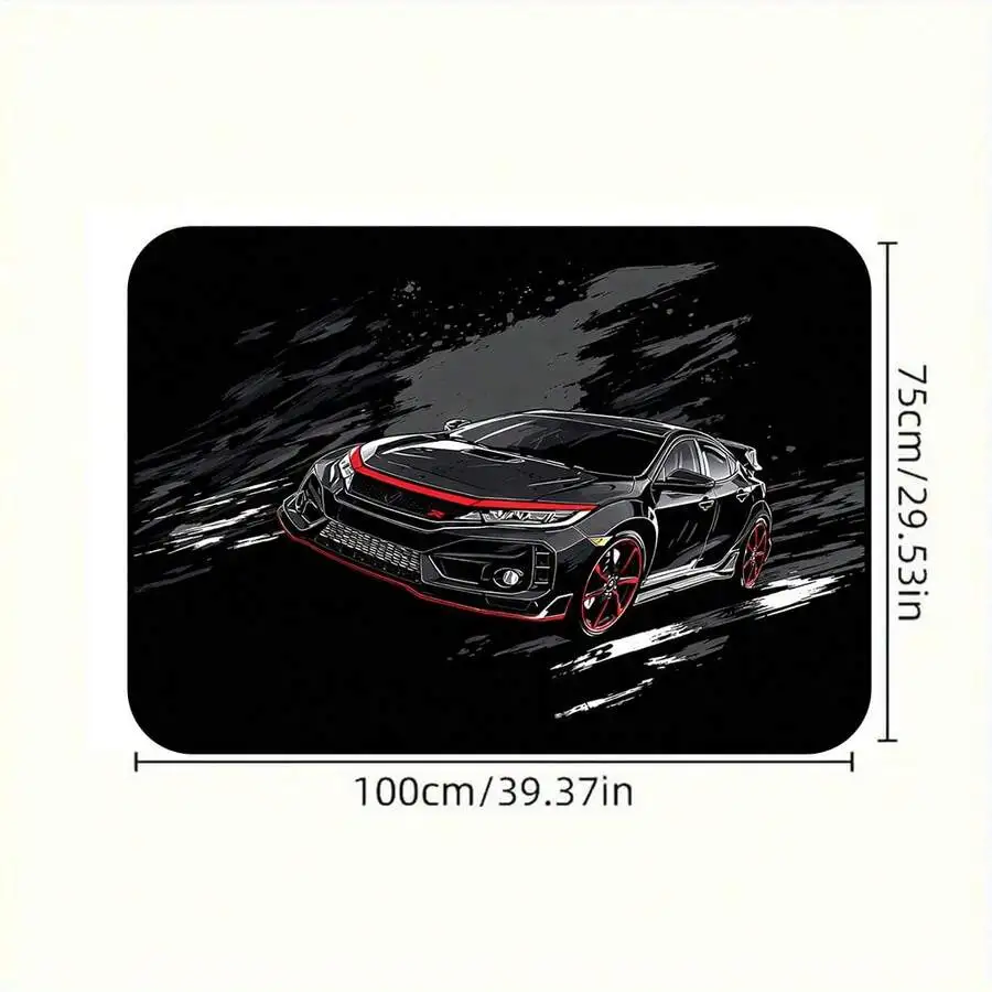 1pc Black And Red Racing Car Trunk Mat With Dynamic Splatter Background, Durable And Machine Washable, Suitable For Sedans,