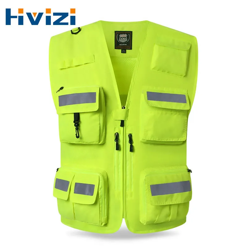 Reflective Waistcoat Vest Men Multi-Pocket Classic Male Sleeveless Outdoor Photographer Fishing Vest