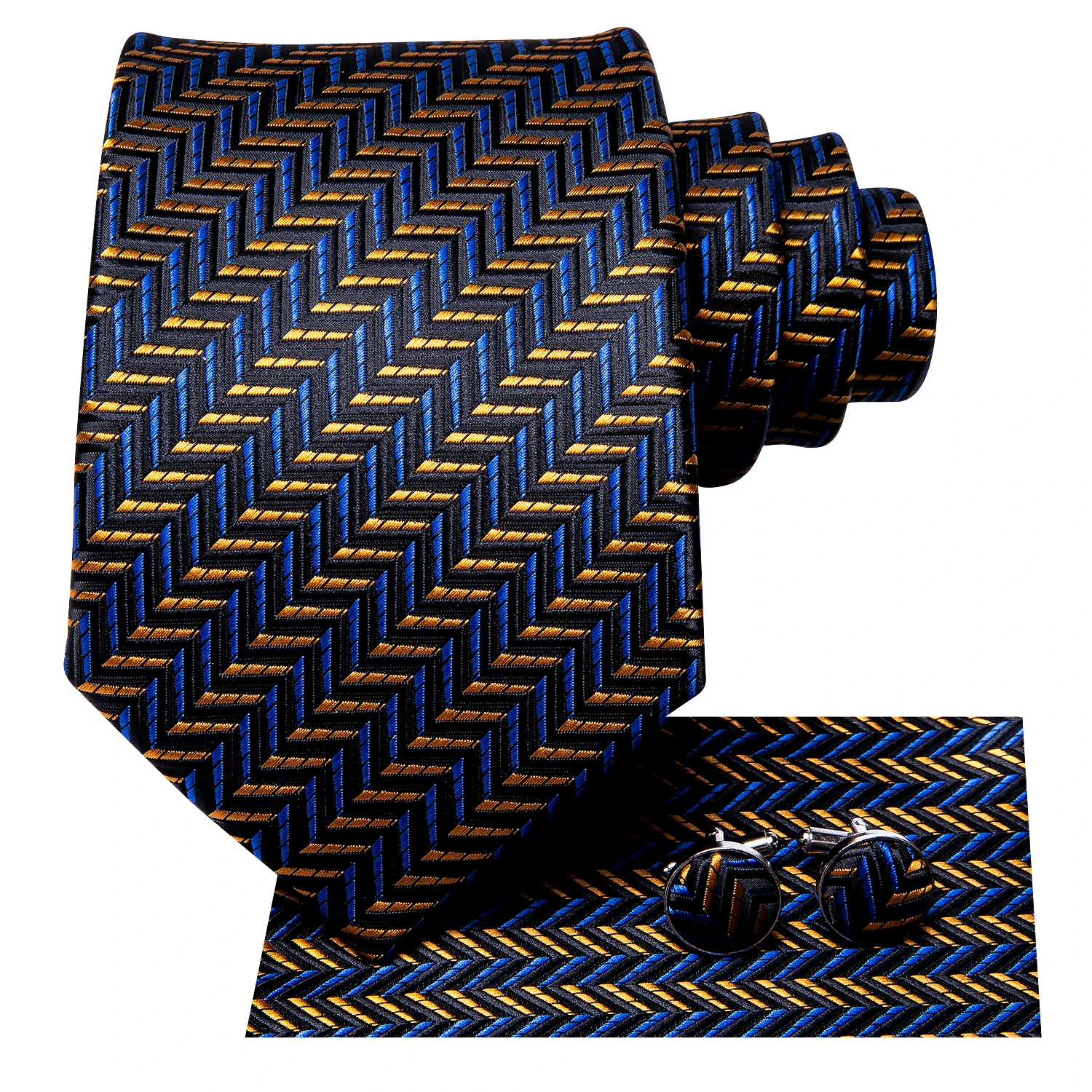 Azul ouro listras homens gravata lenço abotoaduras conjunto gravata para homem masculino casamento negócios gravatas formal pai marido presente