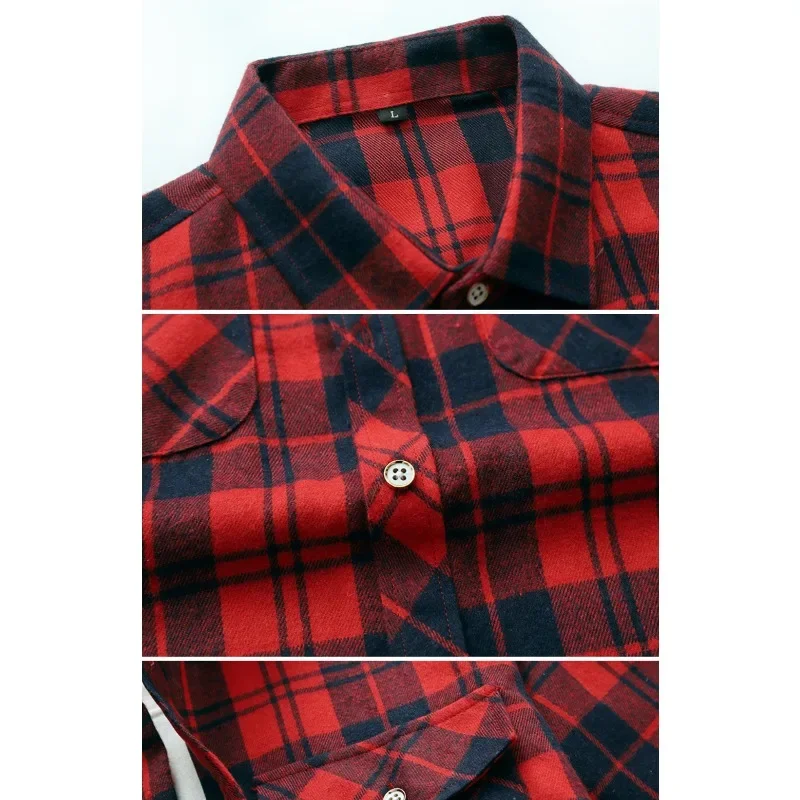 

Fashionable red and black men's checkered long sleeved shirt,casual collar made of pure cotton,extra large European size XXS-4XL
