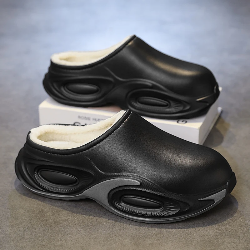 

New Fashion Cotton Slippers Men Winter Warm Home Cotton Shoes Waterproof Garden Shoes Indoor Slip on Concise Shoes
