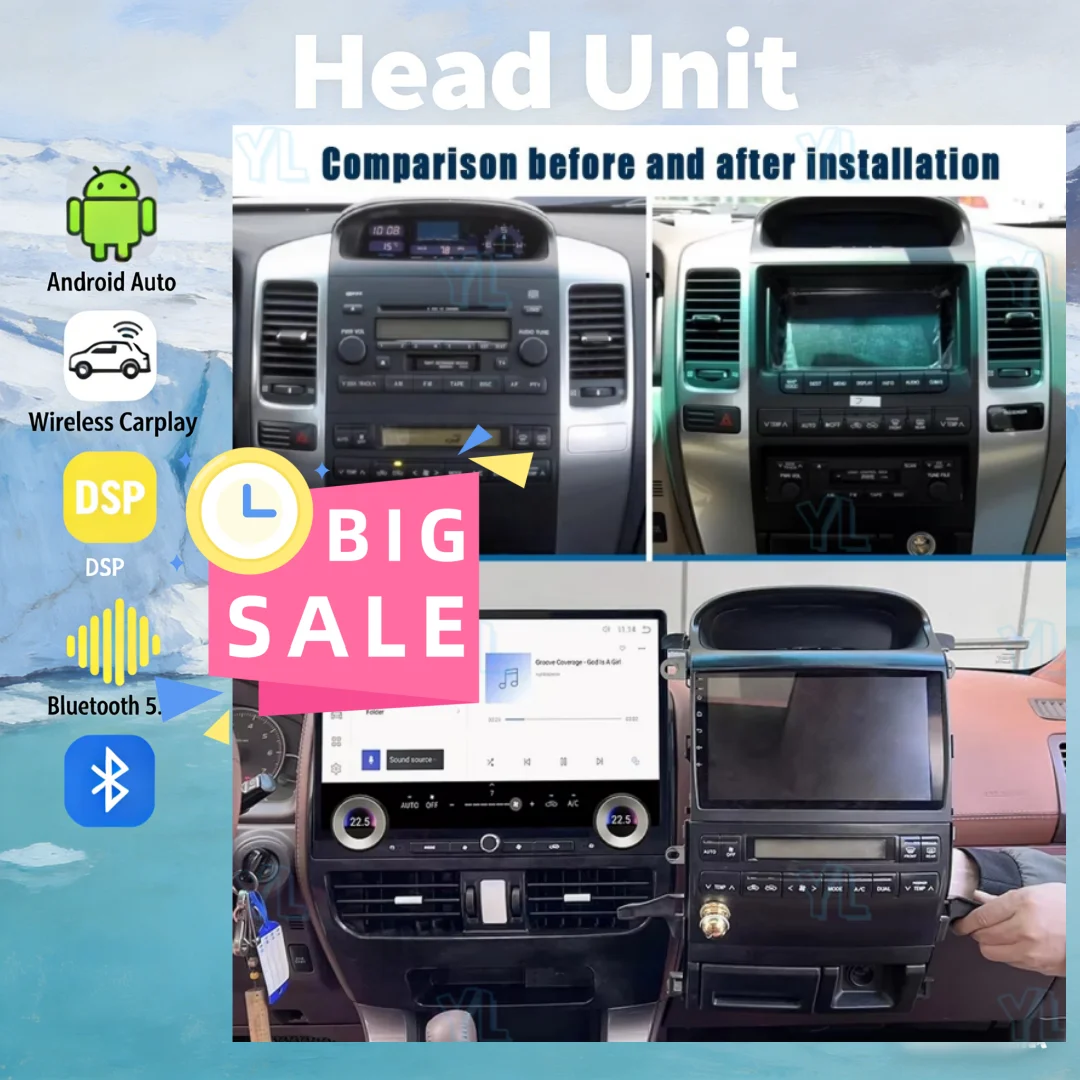 

16.8" Touch Screen For Toyota Prado 120 2002-2009 For Lexus Gx470 2004-2009 Android 13 Car Radio Carplay GPS Video Multimedia HU