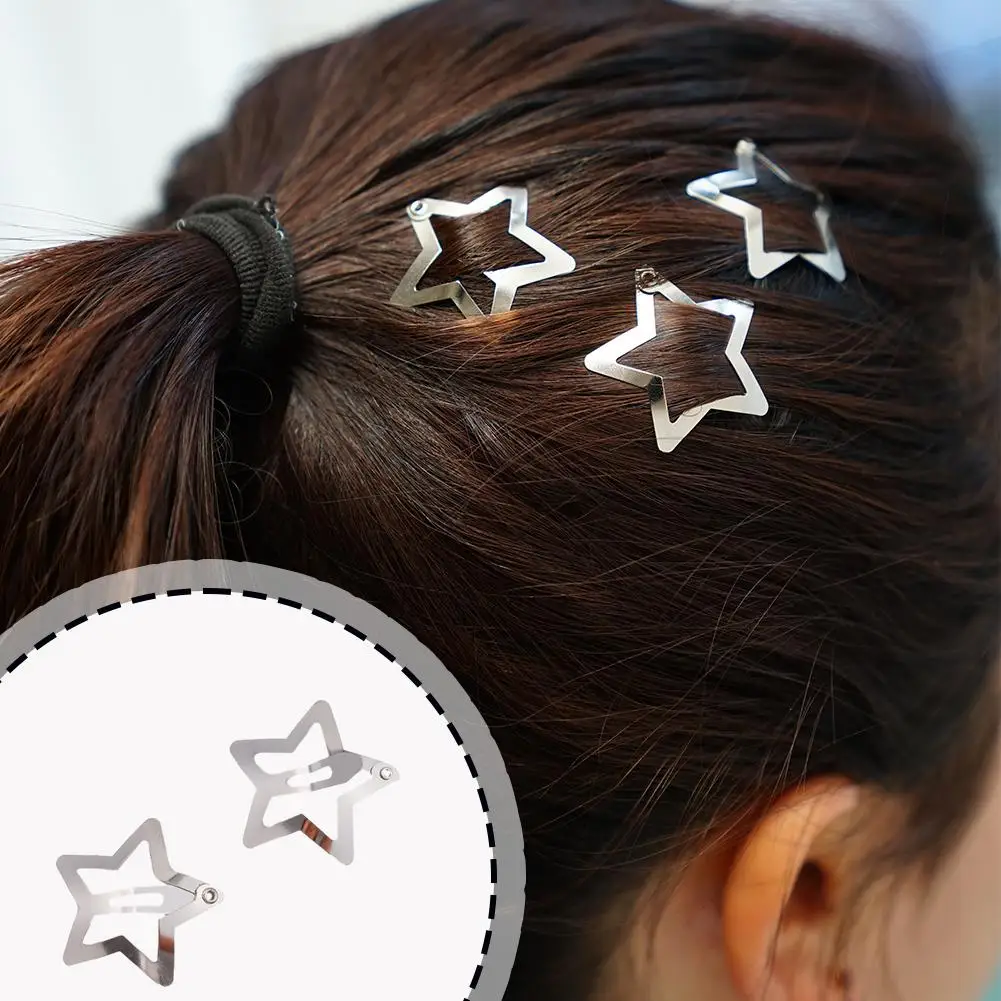 10 Pcs Silver Star BB Hairclips Girls Y2K Cute Star Barrettes Women Simple Snap Clip Metal Headdress Jewelry Hair Accessories