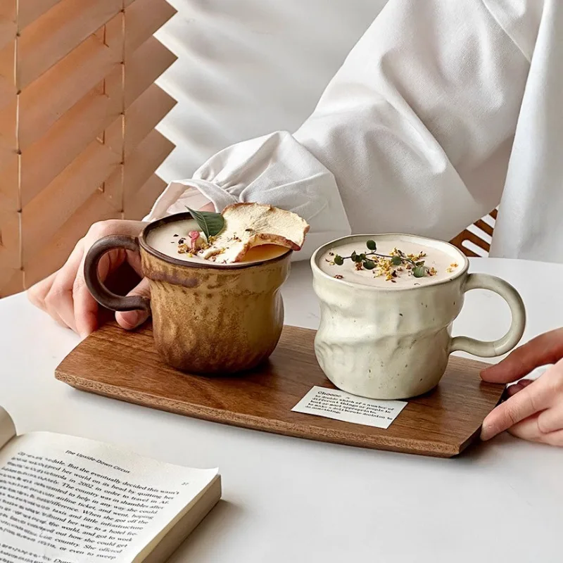 

Новые минималистичные винтажные грубые керамические кружки в форме глазурованной керамики, чашки для кофе, латте, нишевые чашки, нарисованные вручную чашки, чашки для капучино